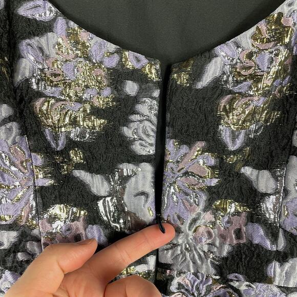 Marchesa Floral Jacquard Cocktail Dress Black Metallic‎ Fit and Flare Mini Sz 6 - Picture 7 of 8